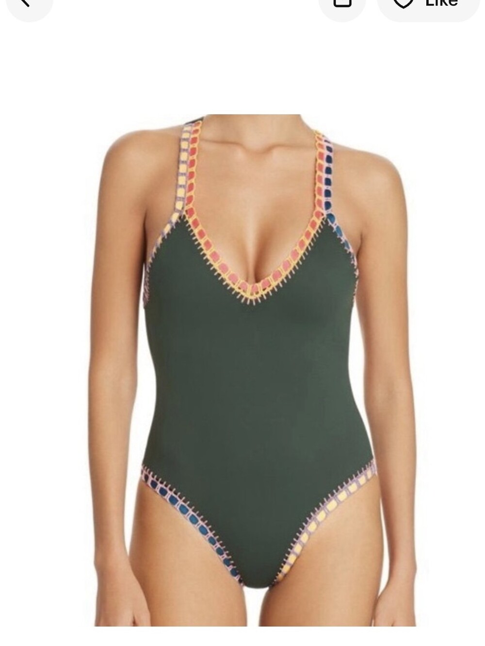 Platinum Swimwear Green One Piece With Vibrant colors Crochet Border Size Large